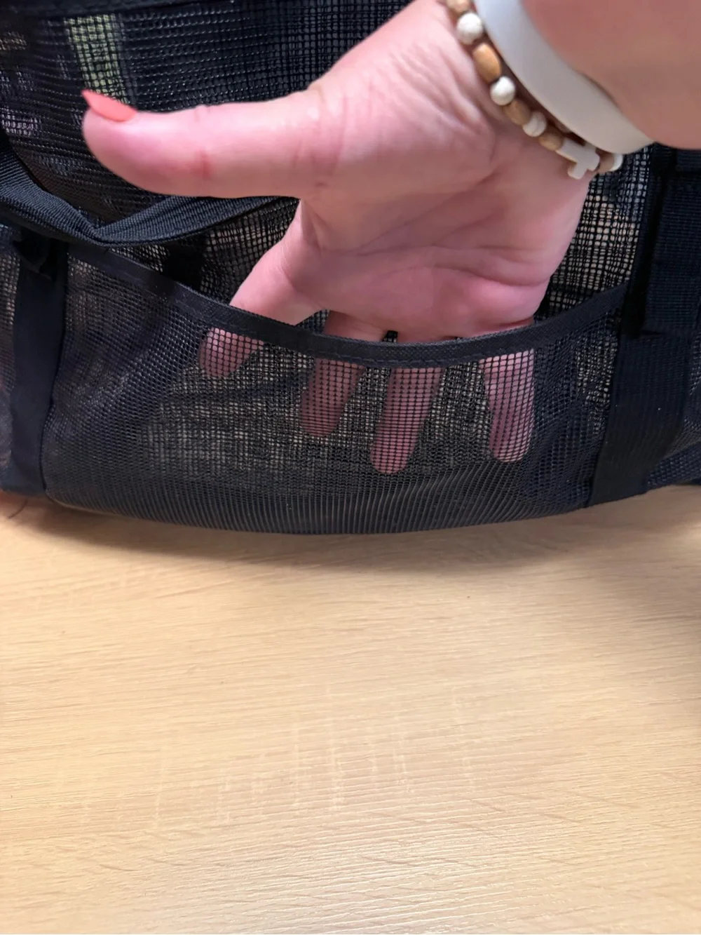 Large Black Mesh Beach Bag - Multi-Pocket Travel Utility Tote Pool Toy Organizer